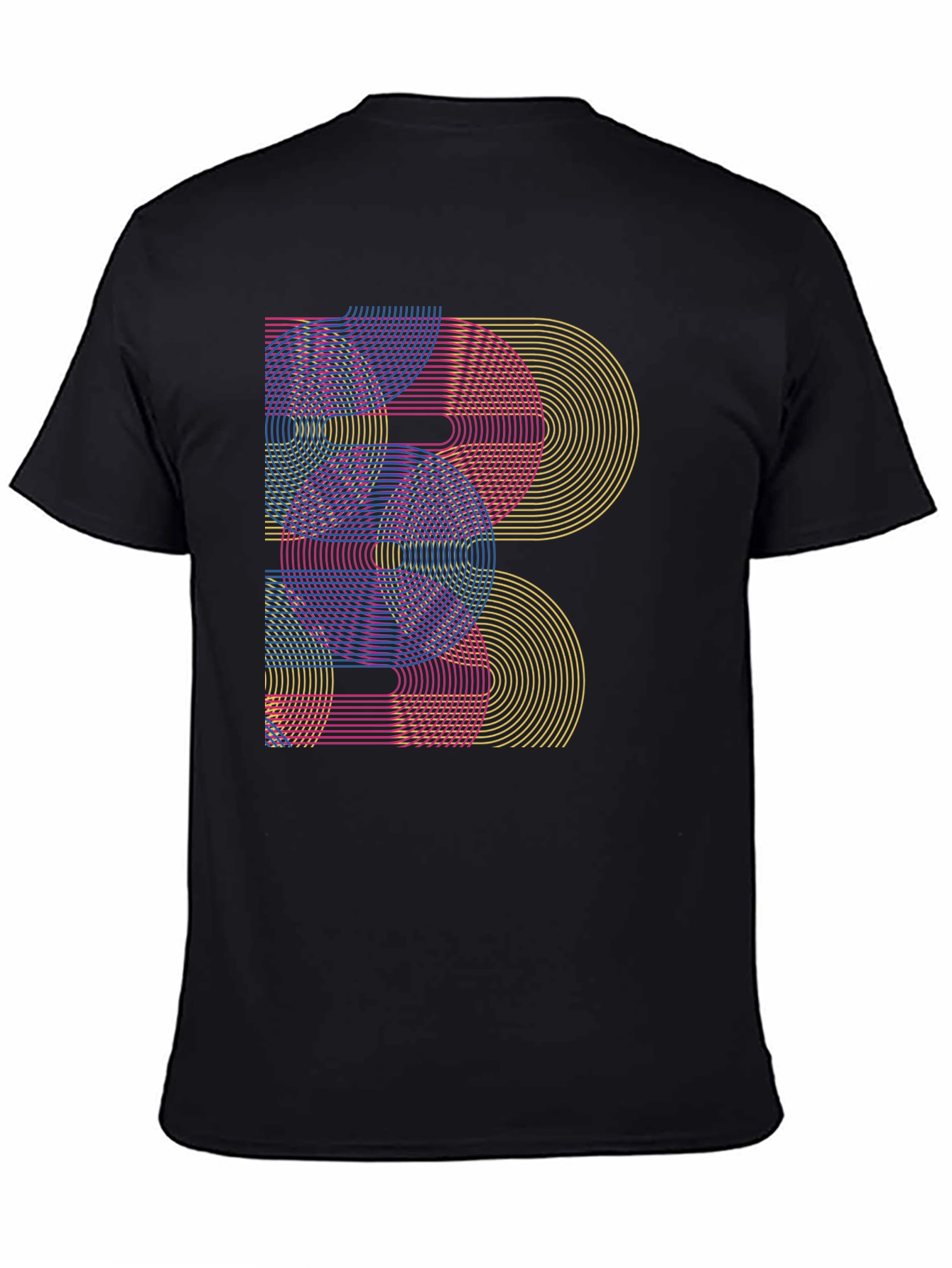 Geometric Rainbow Arc Design Black T-Shirt