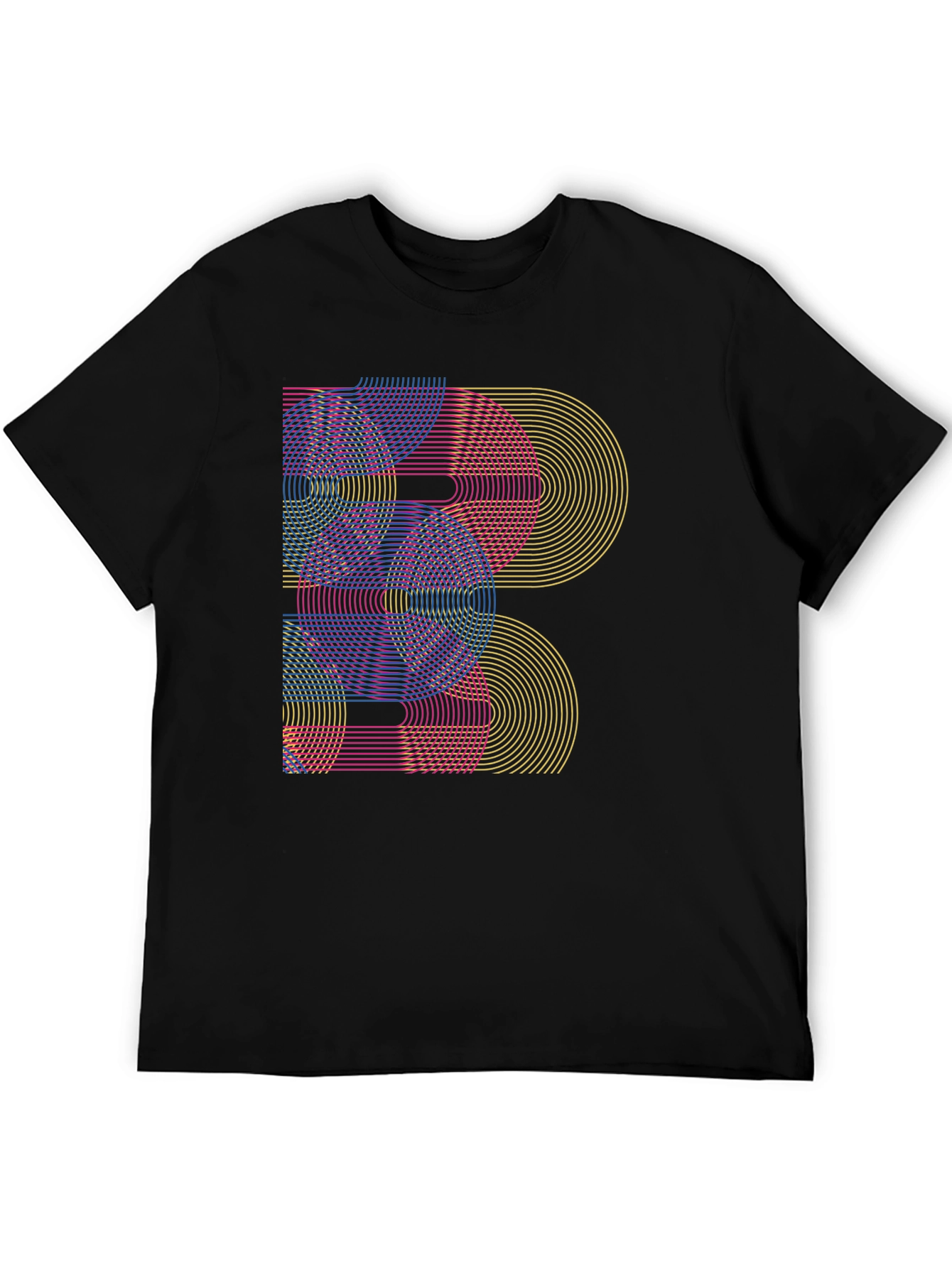 Geometric Rainbow Arc Design Black T-Shirt