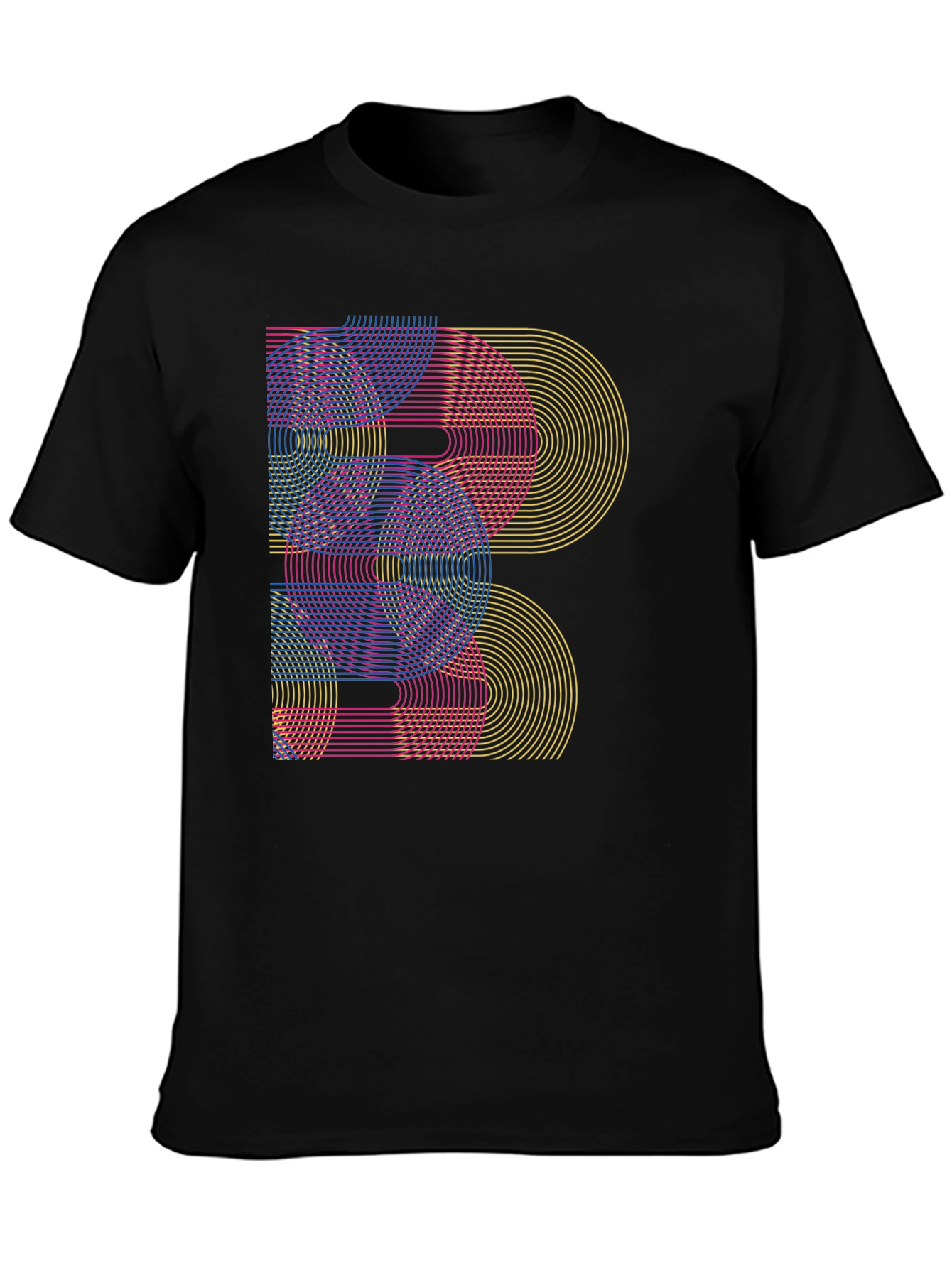 Geometric Rainbow Arc Design Black T-Shirt