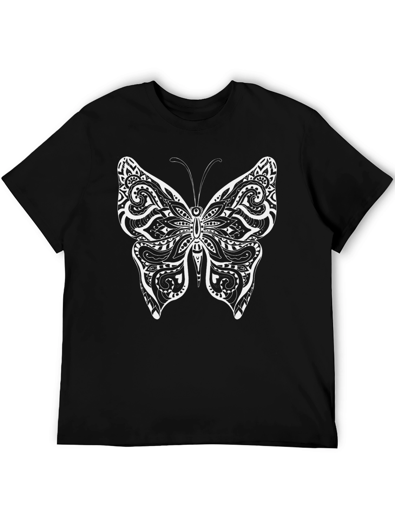 Tribal Butterfly Graphic Print Black T-Shirt