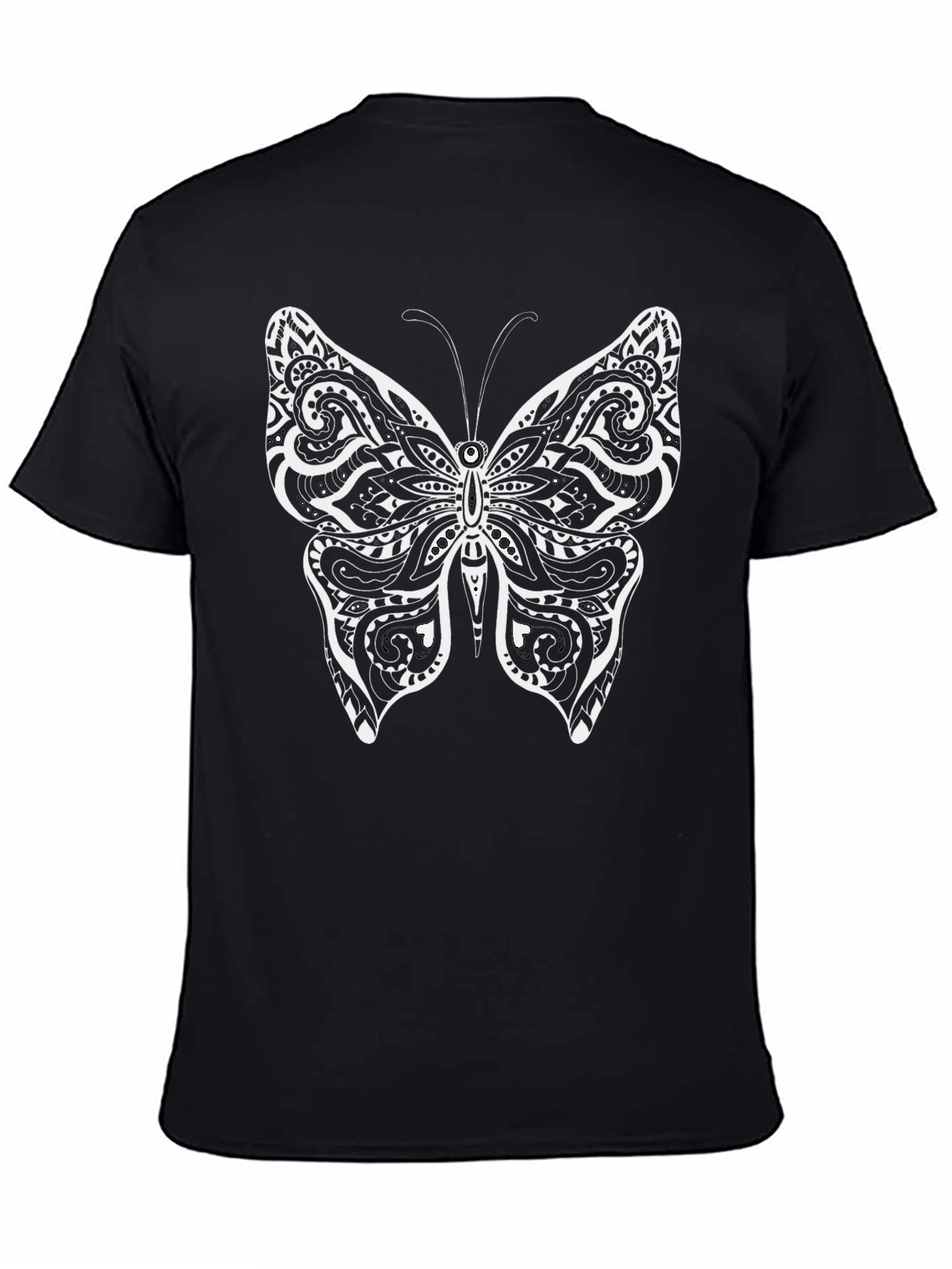 Tribal Butterfly Graphic Print Black T-Shirt