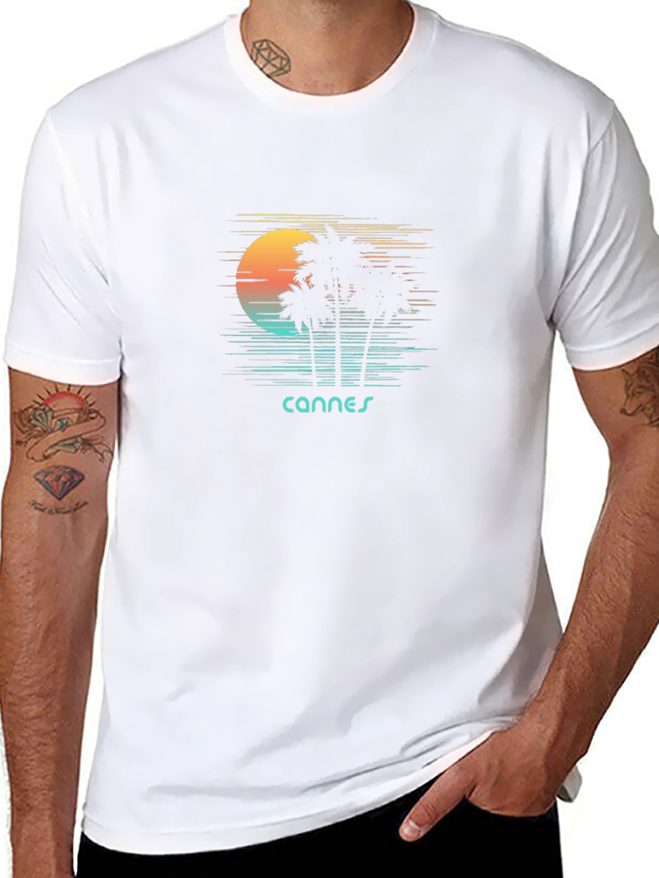 Retro Cannes Palm Tee - Black
