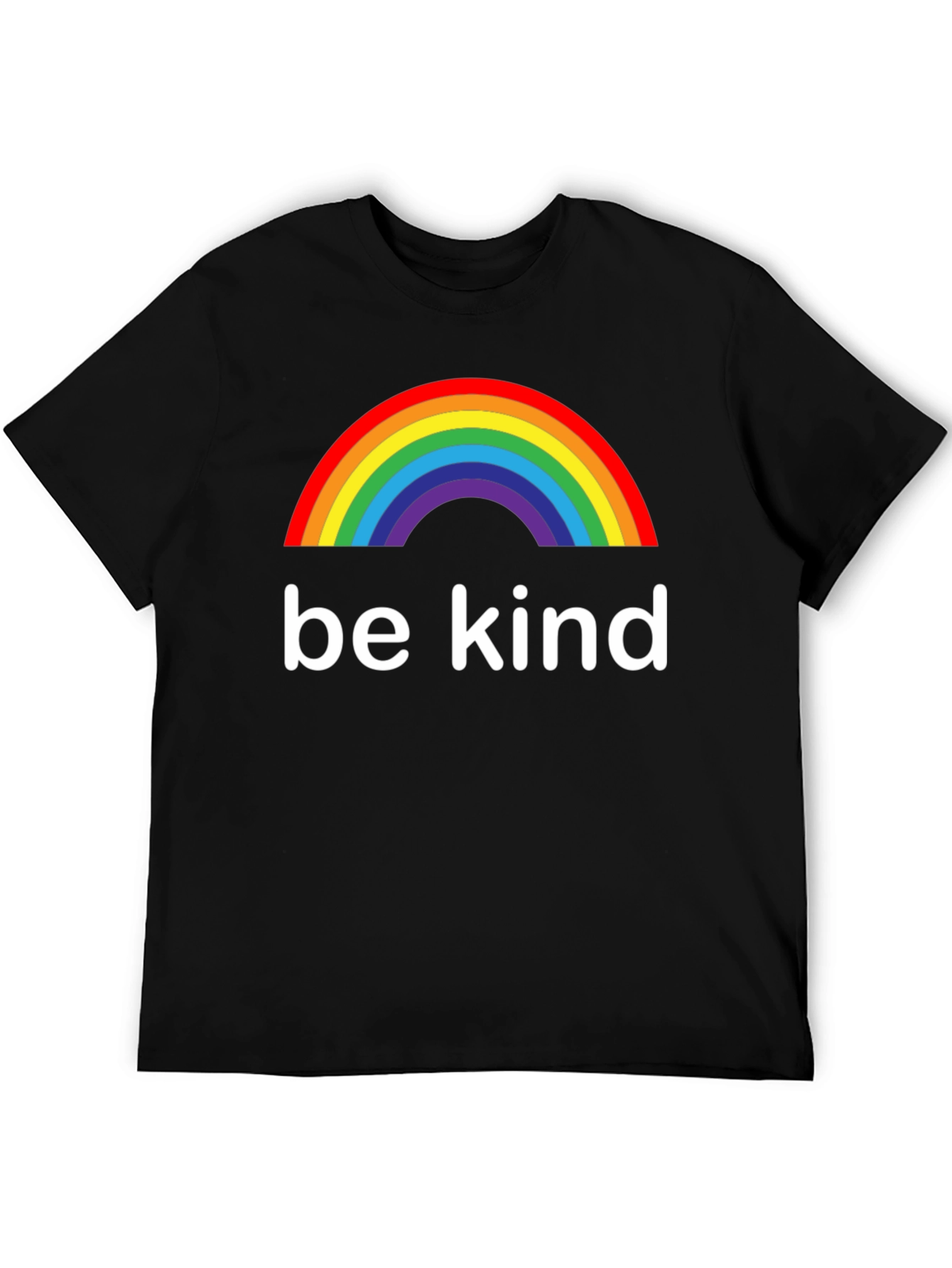 Be Kind Rainbow Graphic Tee - Black Cotton T-Shirt