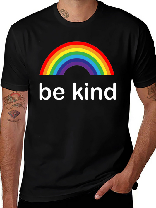 Be Kind Rainbow Graphic Tee - Black Cotton T-Shirt