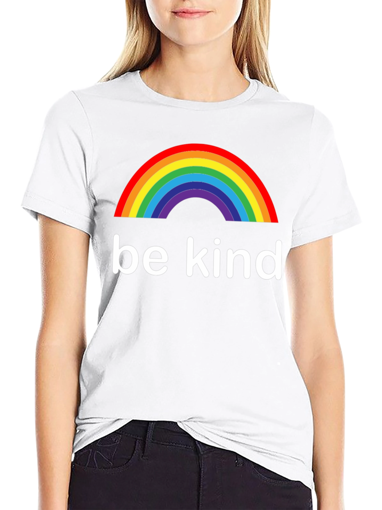 Be Kind Rainbow Graphic Tee - Black Cotton T-Shirt