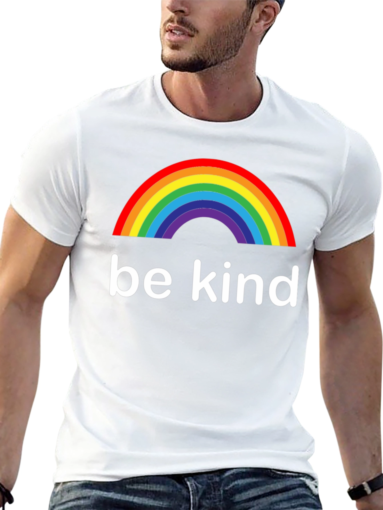 Be Kind Rainbow Graphic Tee - Black Cotton T-Shirt