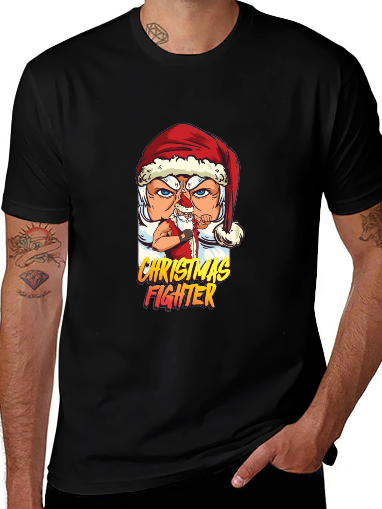 Christmas Fighter Graphic Tee - Black T-Shirt