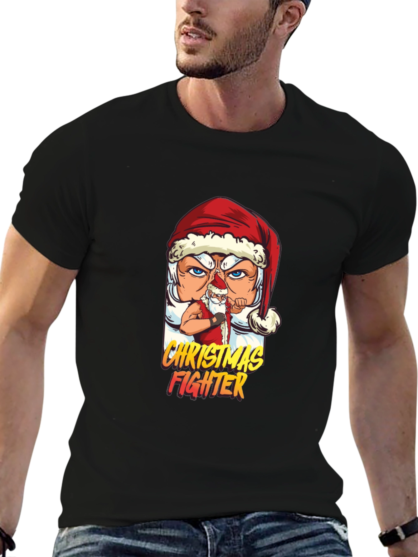 Christmas Fighter Graphic Tee - Black T-Shirt