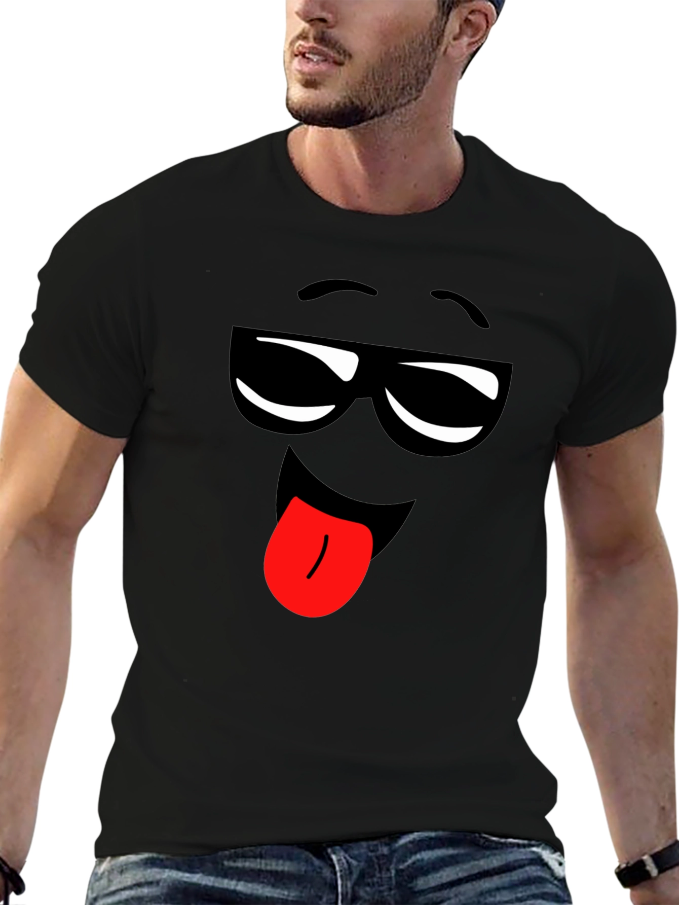 Funny Emoji Face Black T-Shirt