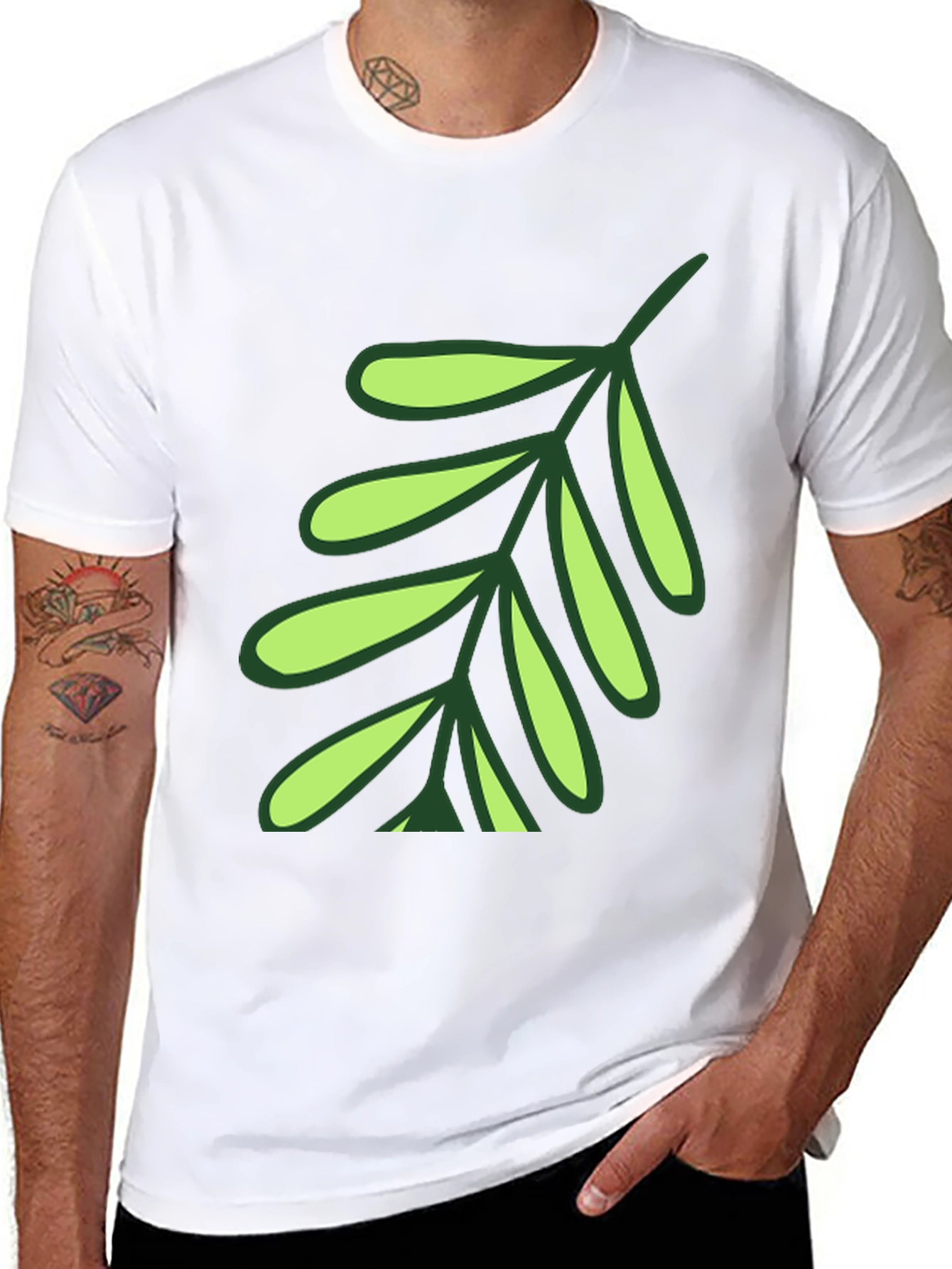 Leaf Design T-Shirt - Black Cotton Blend