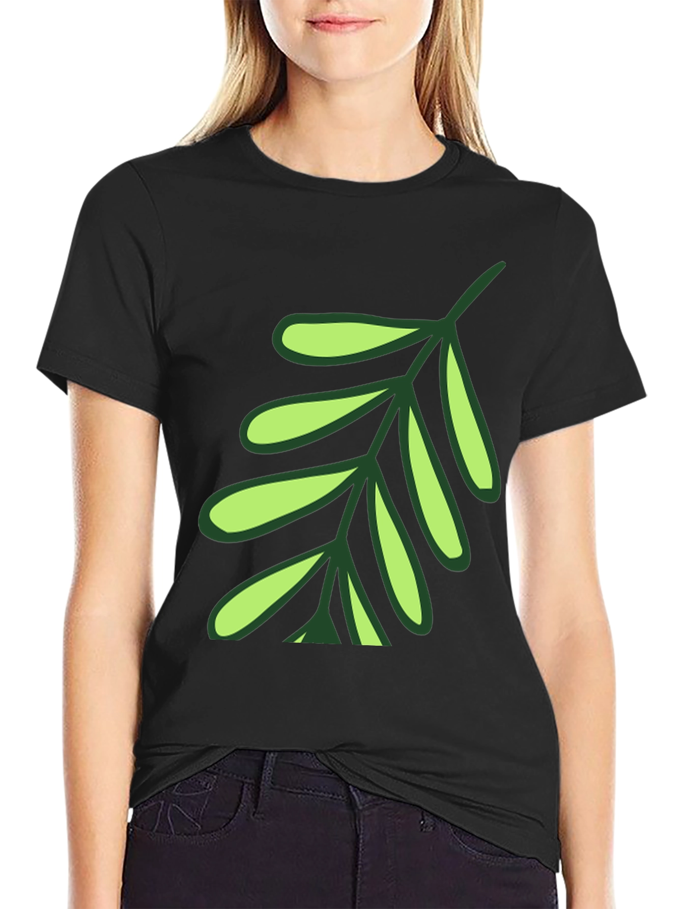 Leaf Design T-Shirt - Black Cotton Blend