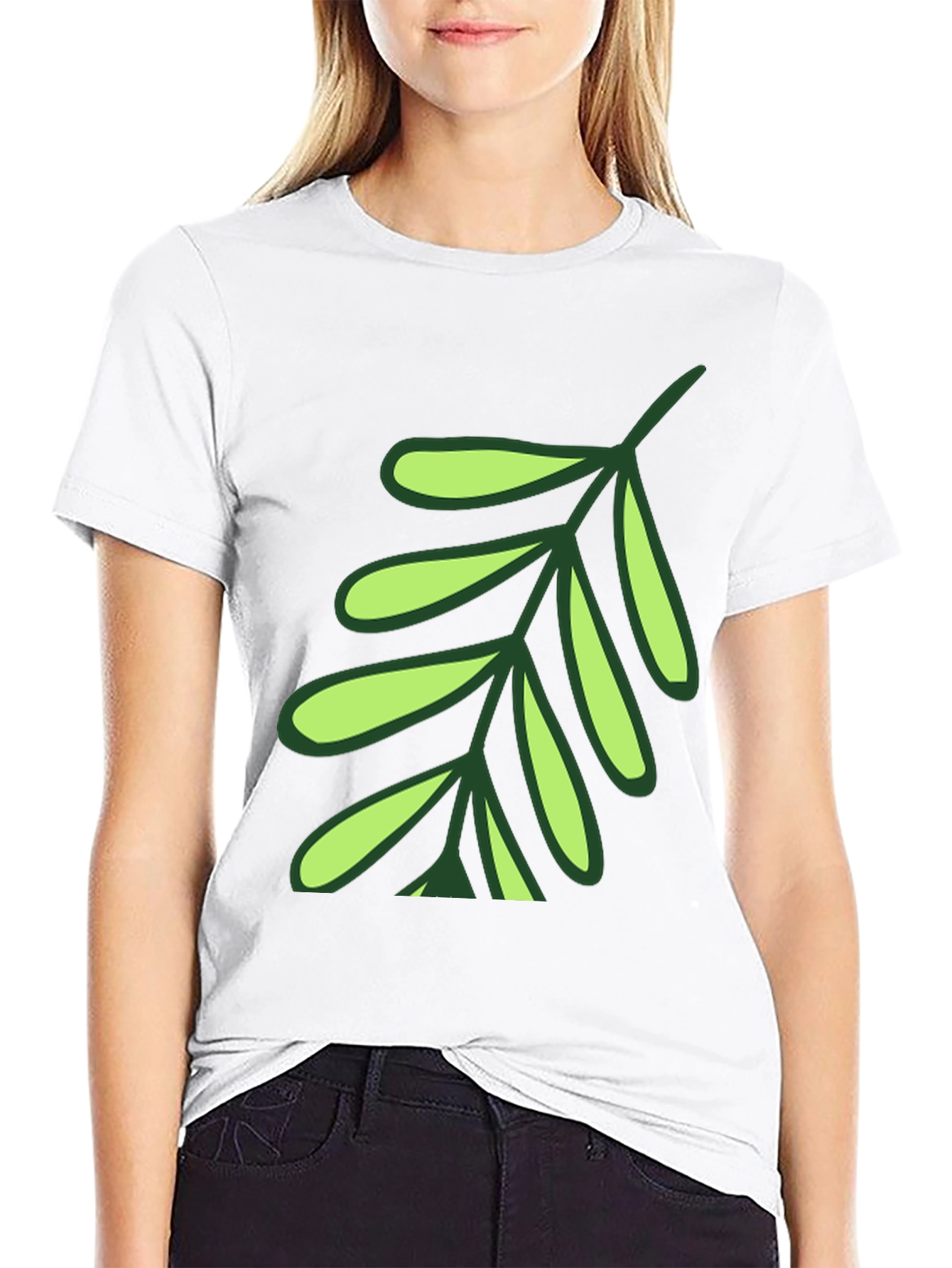 Leaf Design T-Shirt - Black Cotton Blend