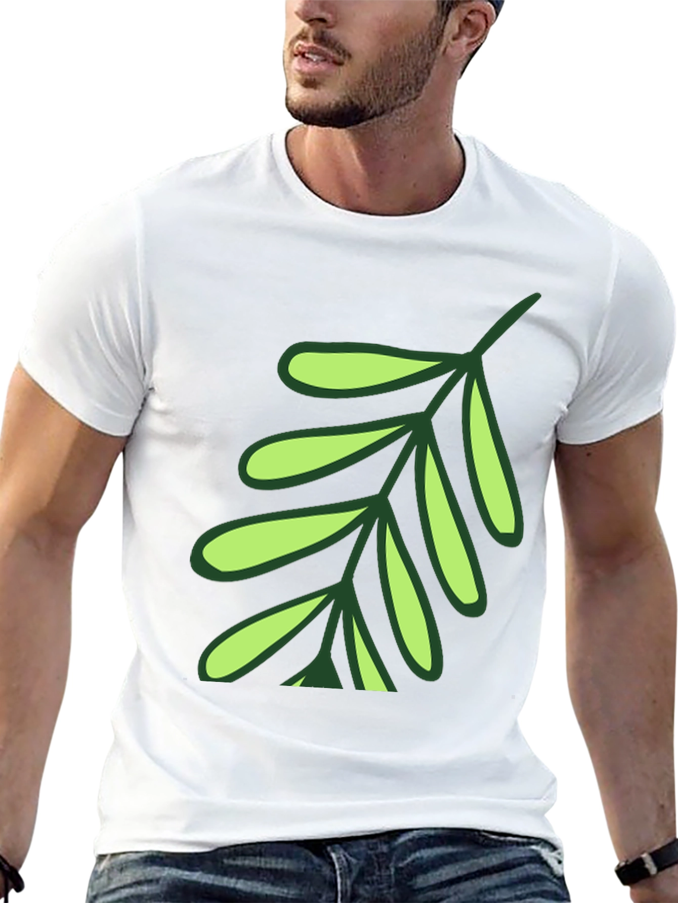 Leaf Design T-Shirt - Black Cotton Blend