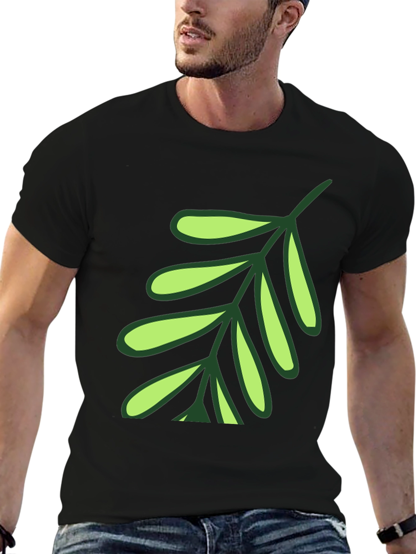 Leaf Design T-Shirt - Black Cotton Blend