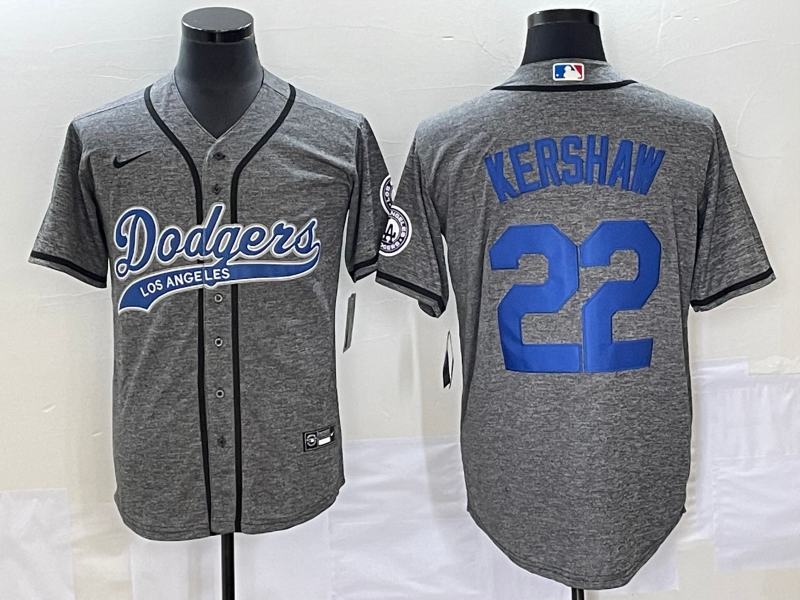 Men's Los Angeles Dodgers Clayton Kershaw #22 Gray Game Jerseys Joint Edition