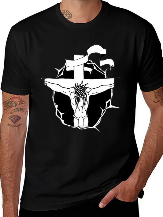 Black T-Shirt with Jesus on the Cross Graphic