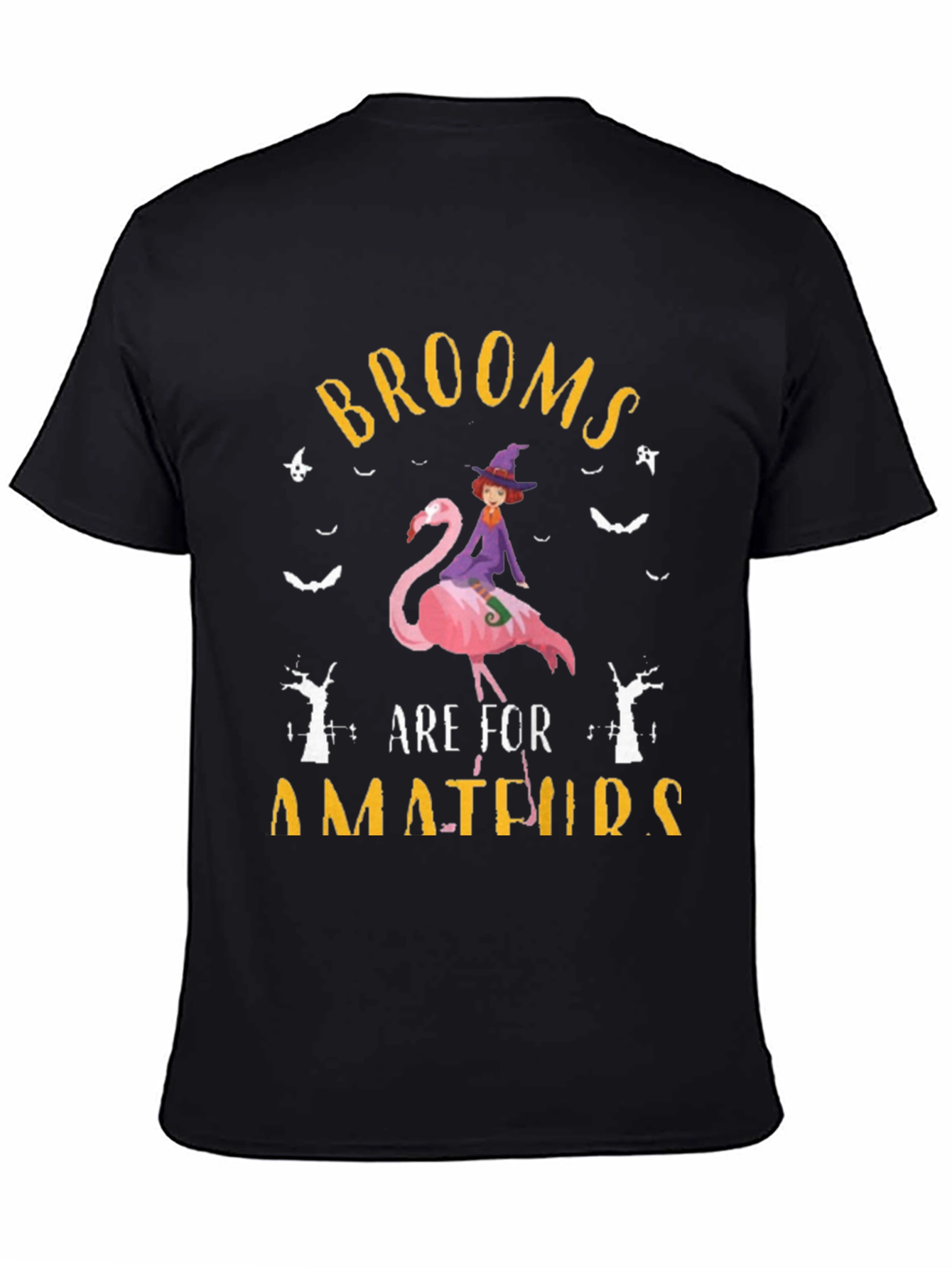 Brooms Are For Amateurs Flamingo Witch T-Shirt