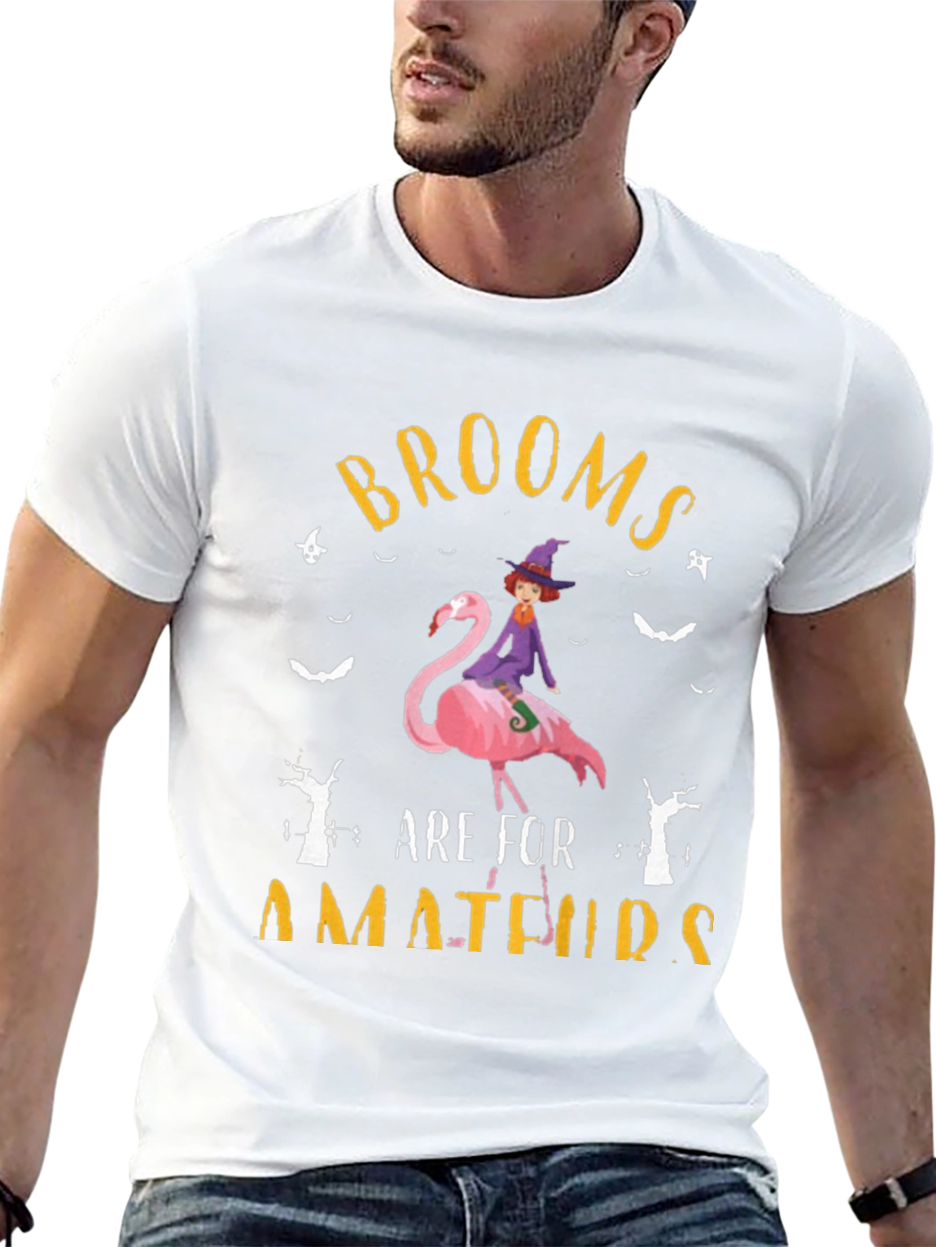 Brooms Are For Amateurs Flamingo Witch T-Shirt