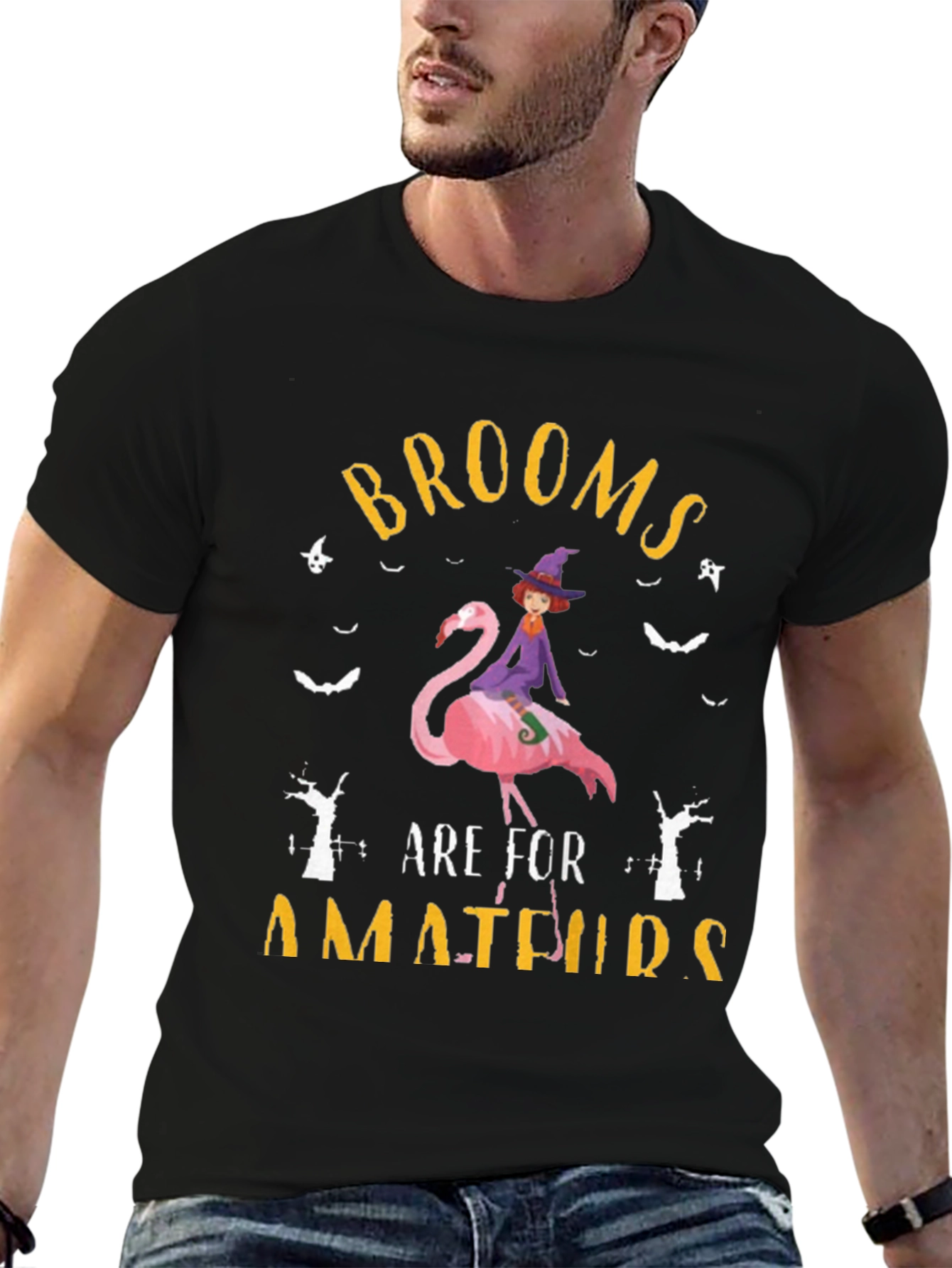 Brooms Are For Amateurs Flamingo Witch T-Shirt