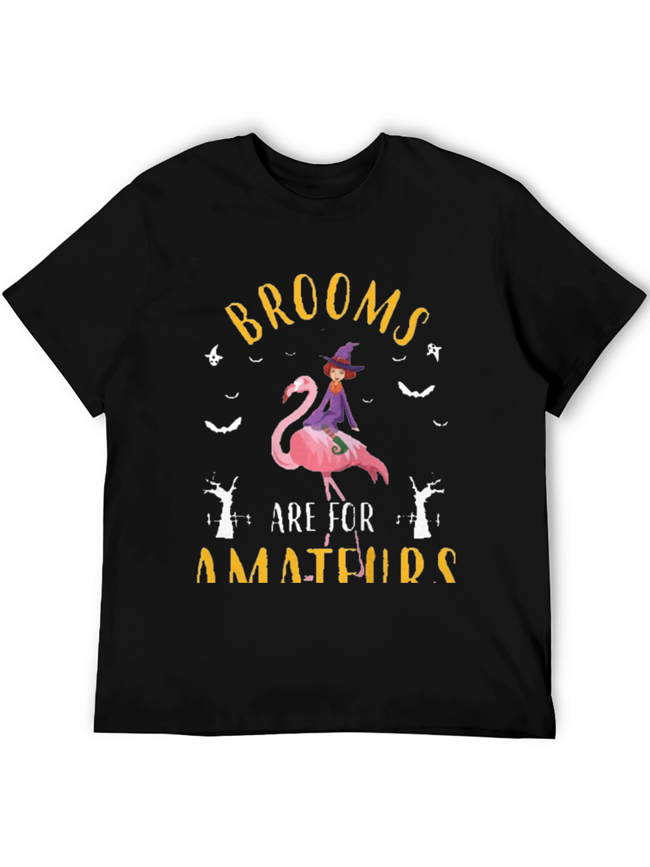 Brooms Are For Amateurs Flamingo Witch T-Shirt