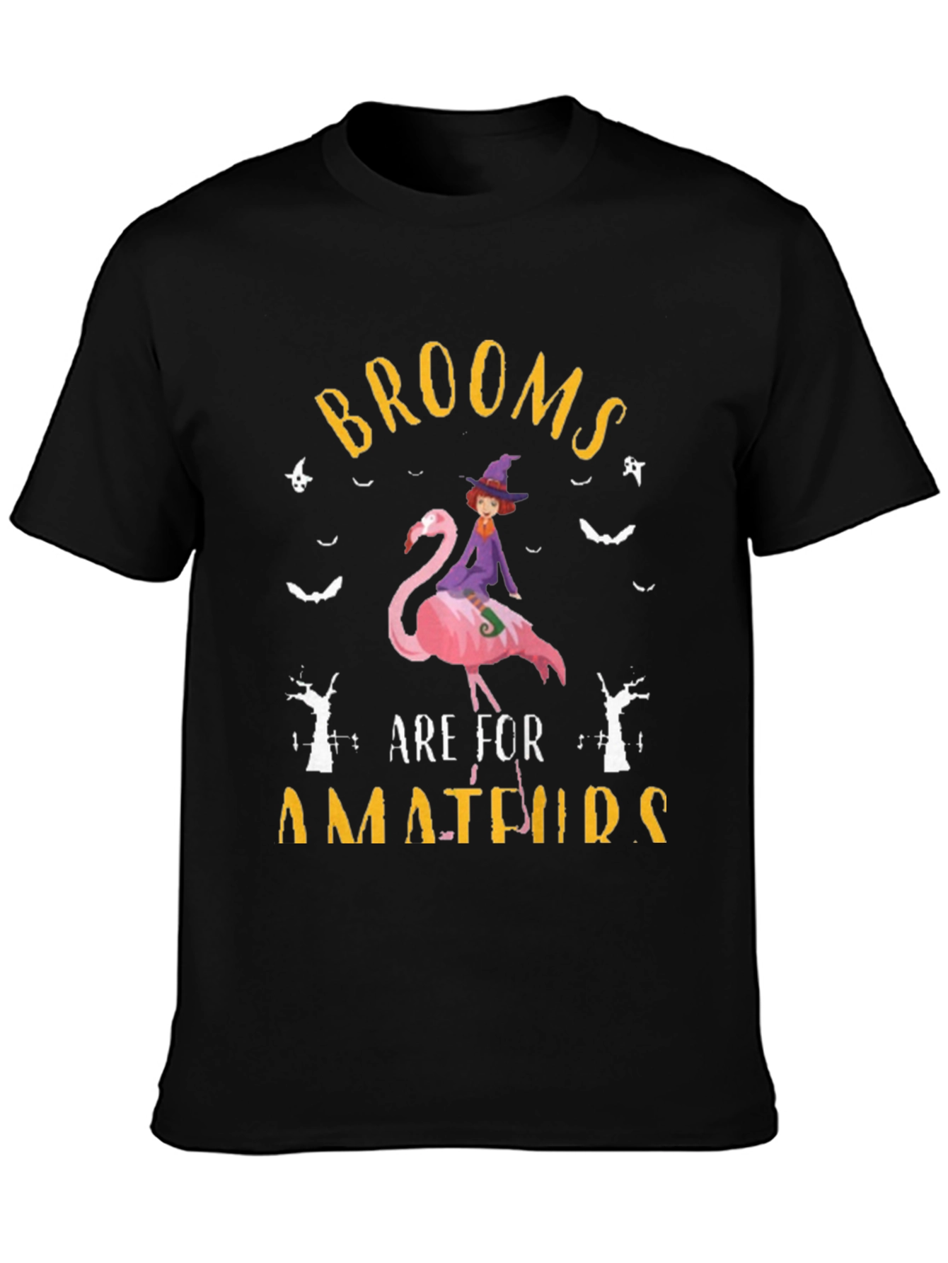 Brooms Are For Amateurs Flamingo Witch T-Shirt