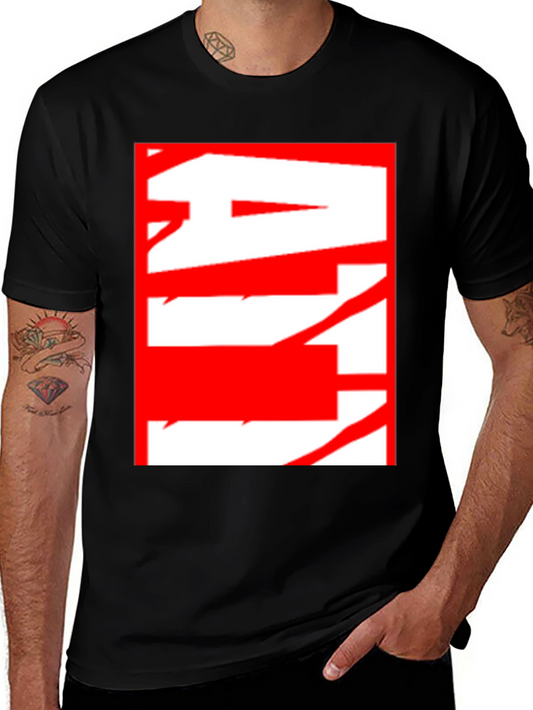 Abstract Red & White Graphic Black T-Shirt