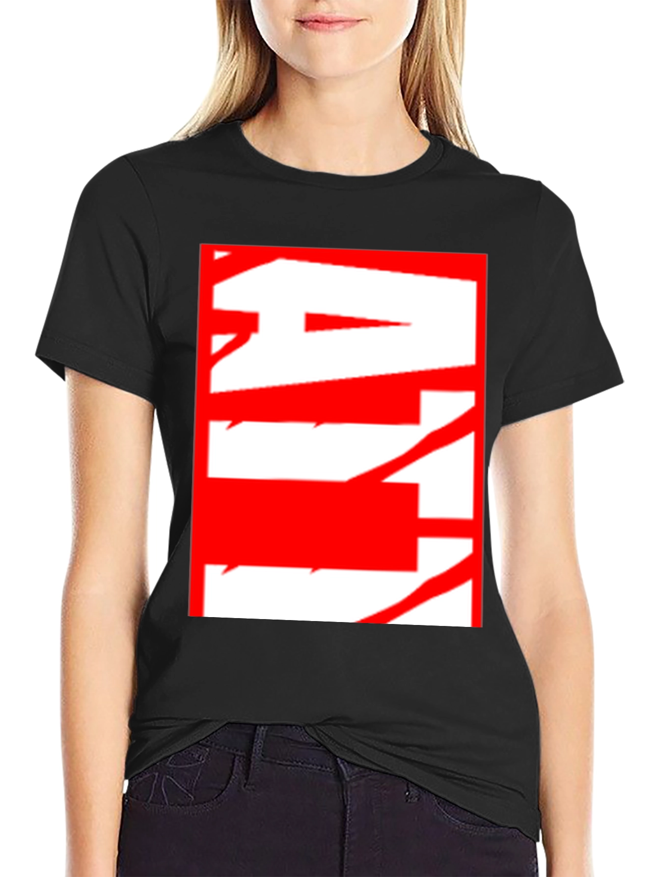 Abstract Red & White Graphic Black T-Shirt