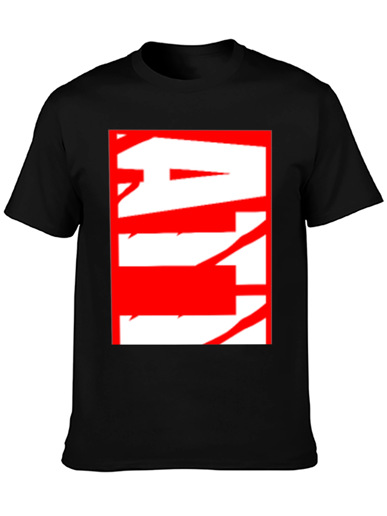 Abstract Red & White Graphic Black T-Shirt