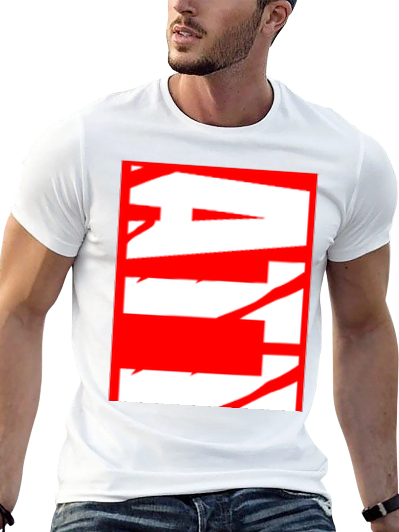 Abstract Red & White Graphic Black T-Shirt