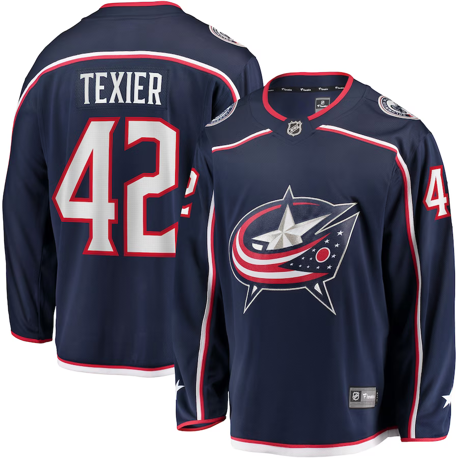 Men's Columbus Blue Jackets Alexandre Texier #42 Navy Home Breakaway Player Jerseys