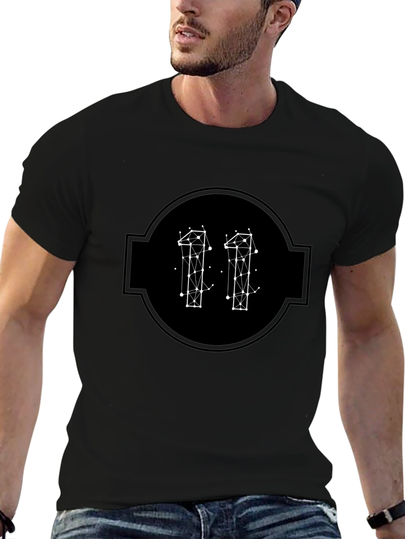 Geometric Eleven Graphic Tee - Modern Black T-Shirt