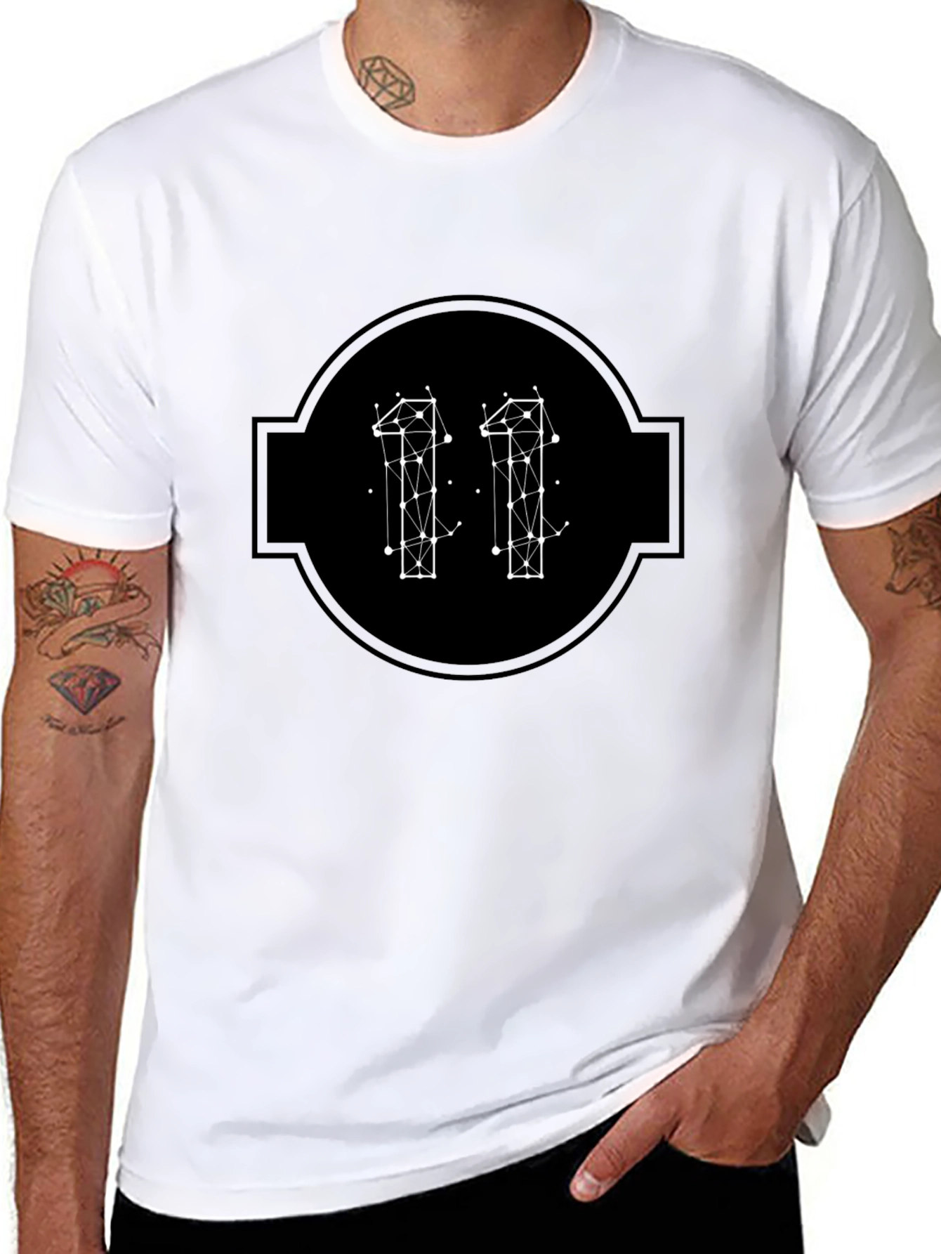 Geometric Eleven Graphic Tee - Modern Black T-Shirt