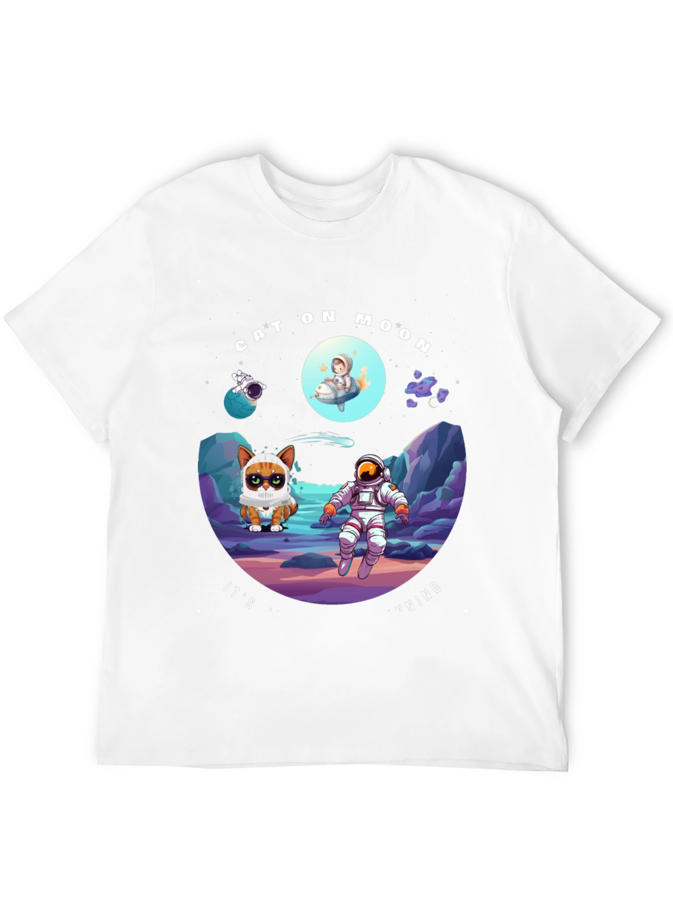 Cat On Moon T-Shirt Funny Space Tee