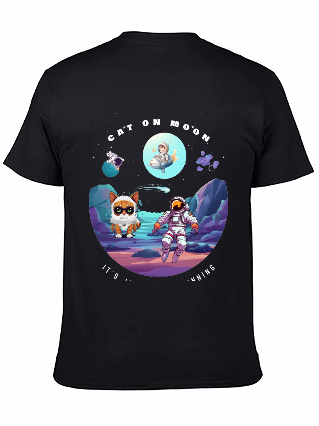 Cat On Moon T-Shirt Funny Space Tee