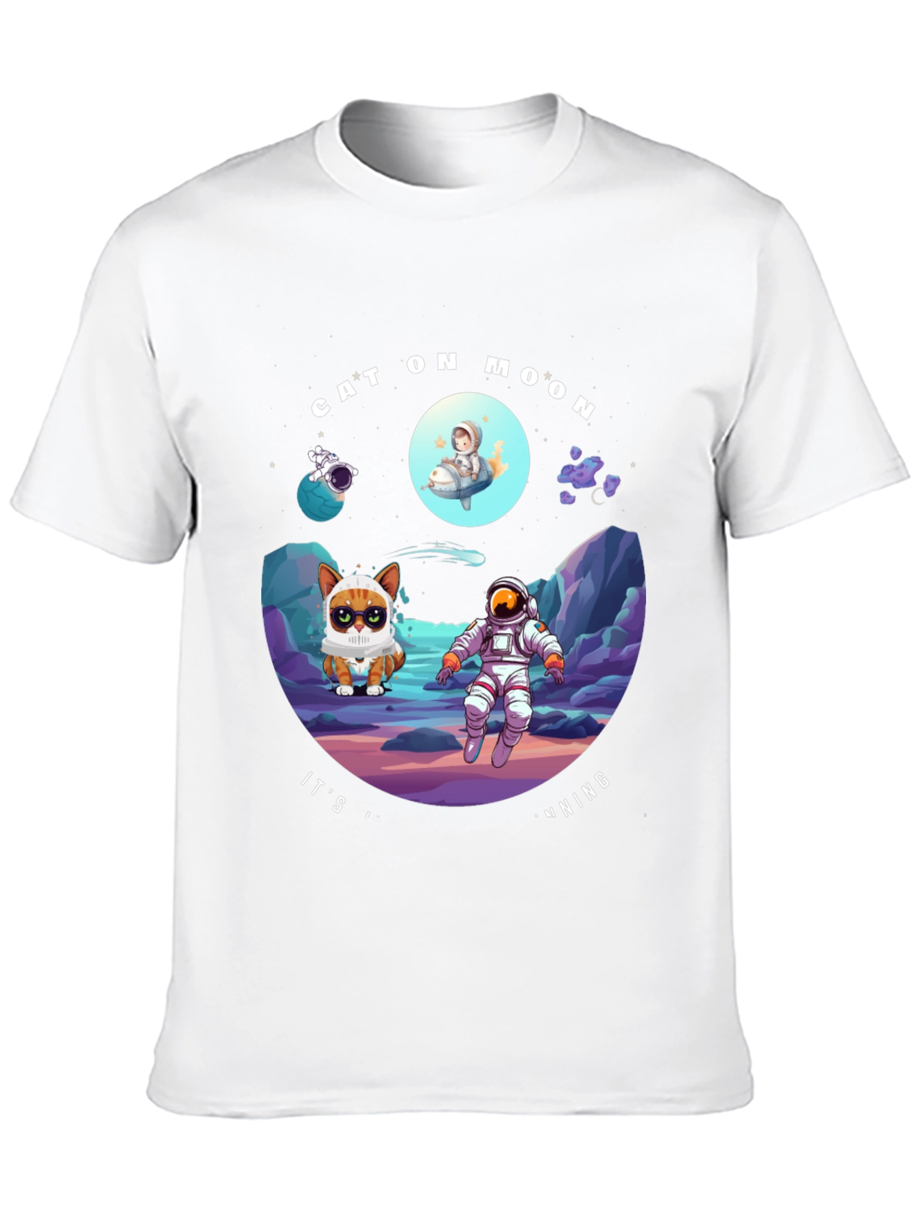 Cat On Moon T-Shirt Funny Space Tee