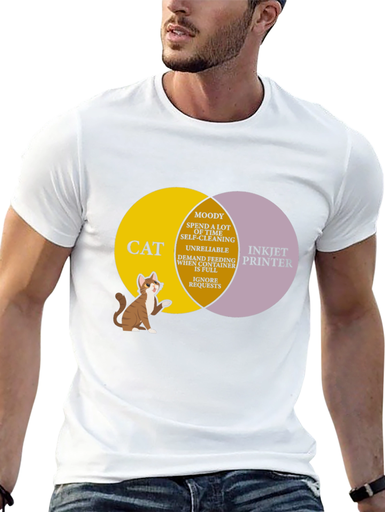 Cat vs Printer Venn Diagram T-Shirt