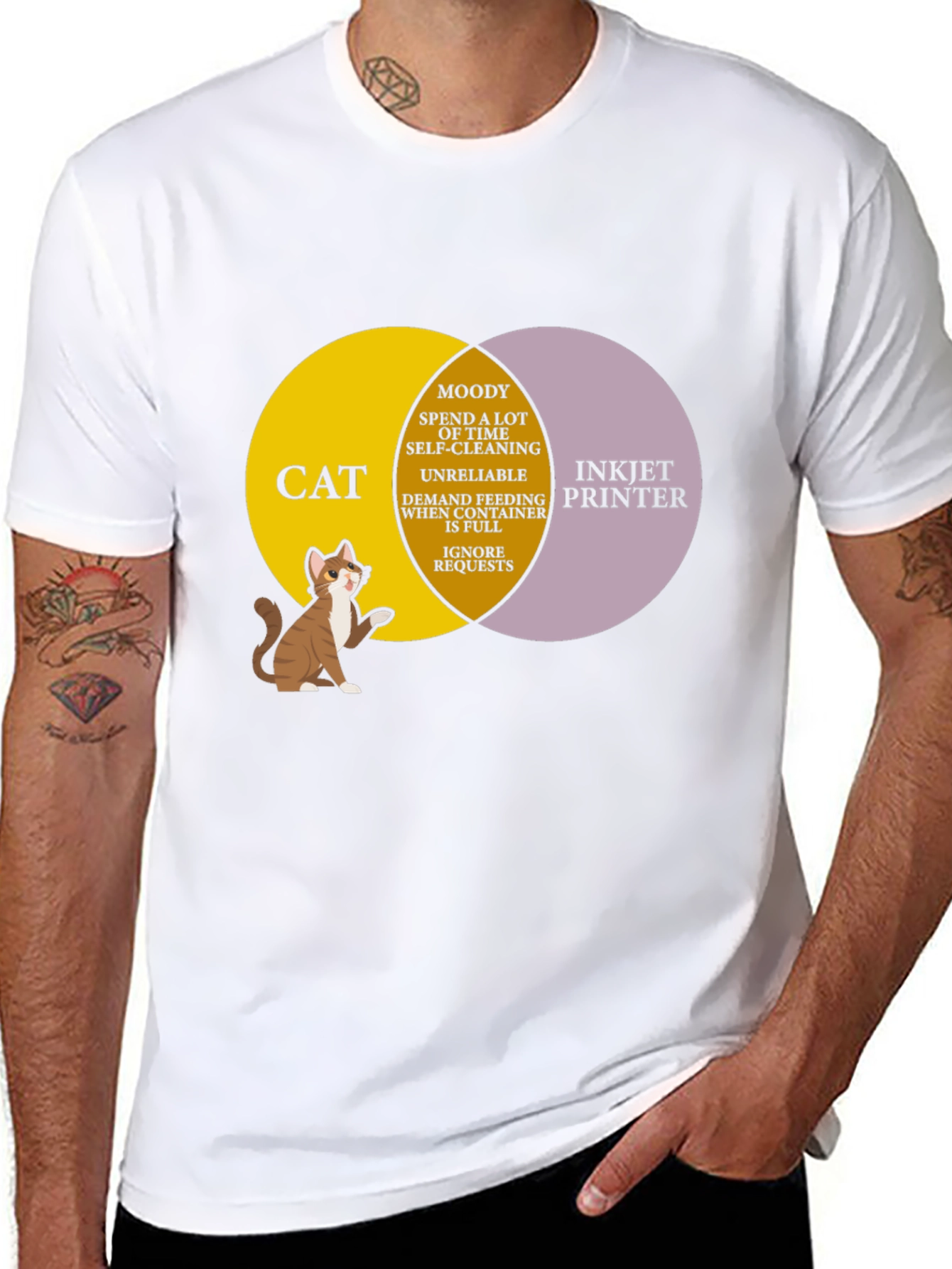 Cat vs Printer Venn Diagram T-Shirt