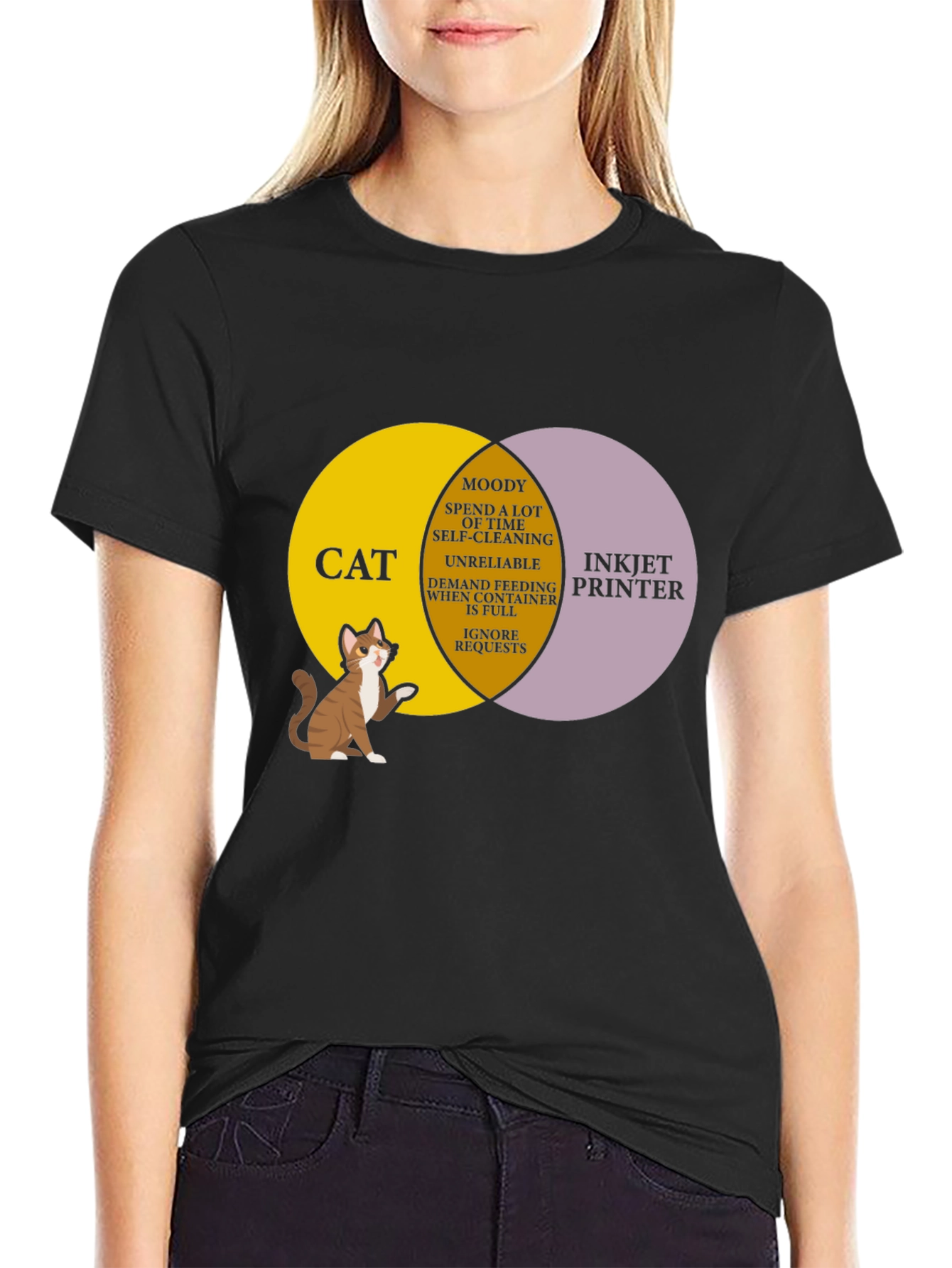 Cat vs Printer Venn Diagram T-Shirt