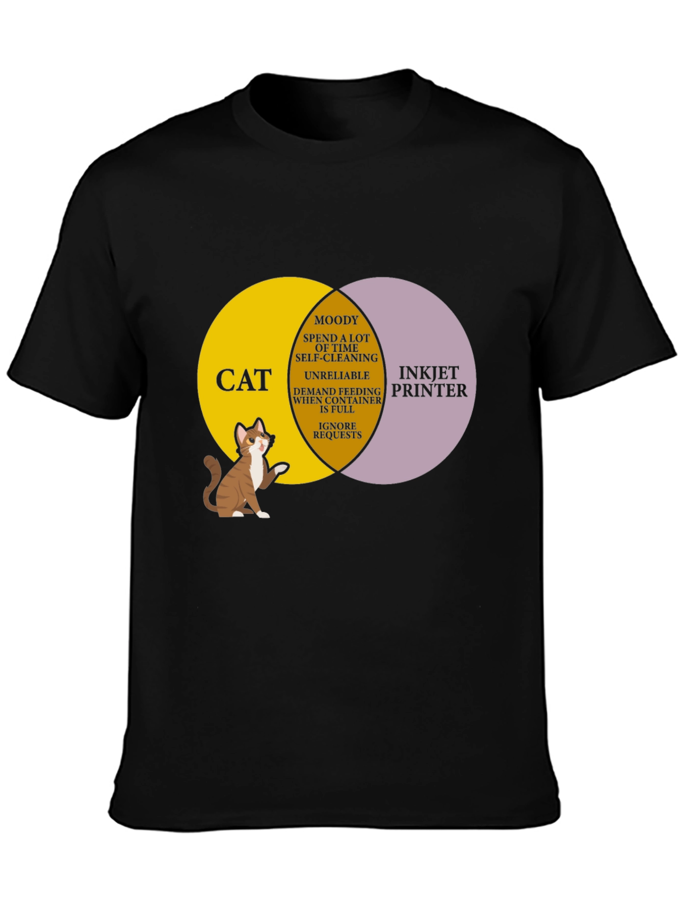 Cat vs Printer Venn Diagram T-Shirt