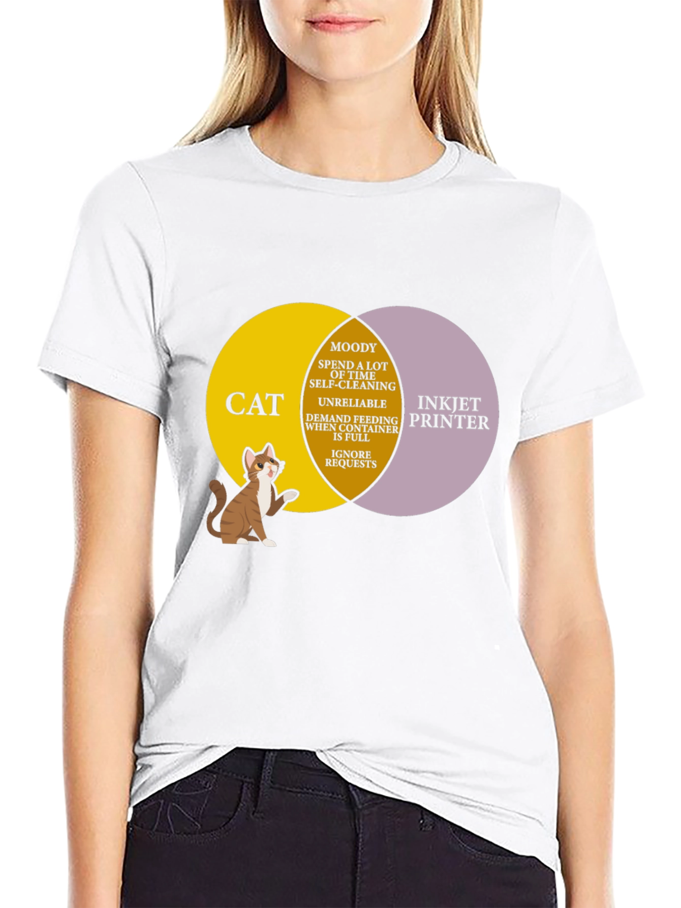 Cat vs Printer Venn Diagram T-Shirt