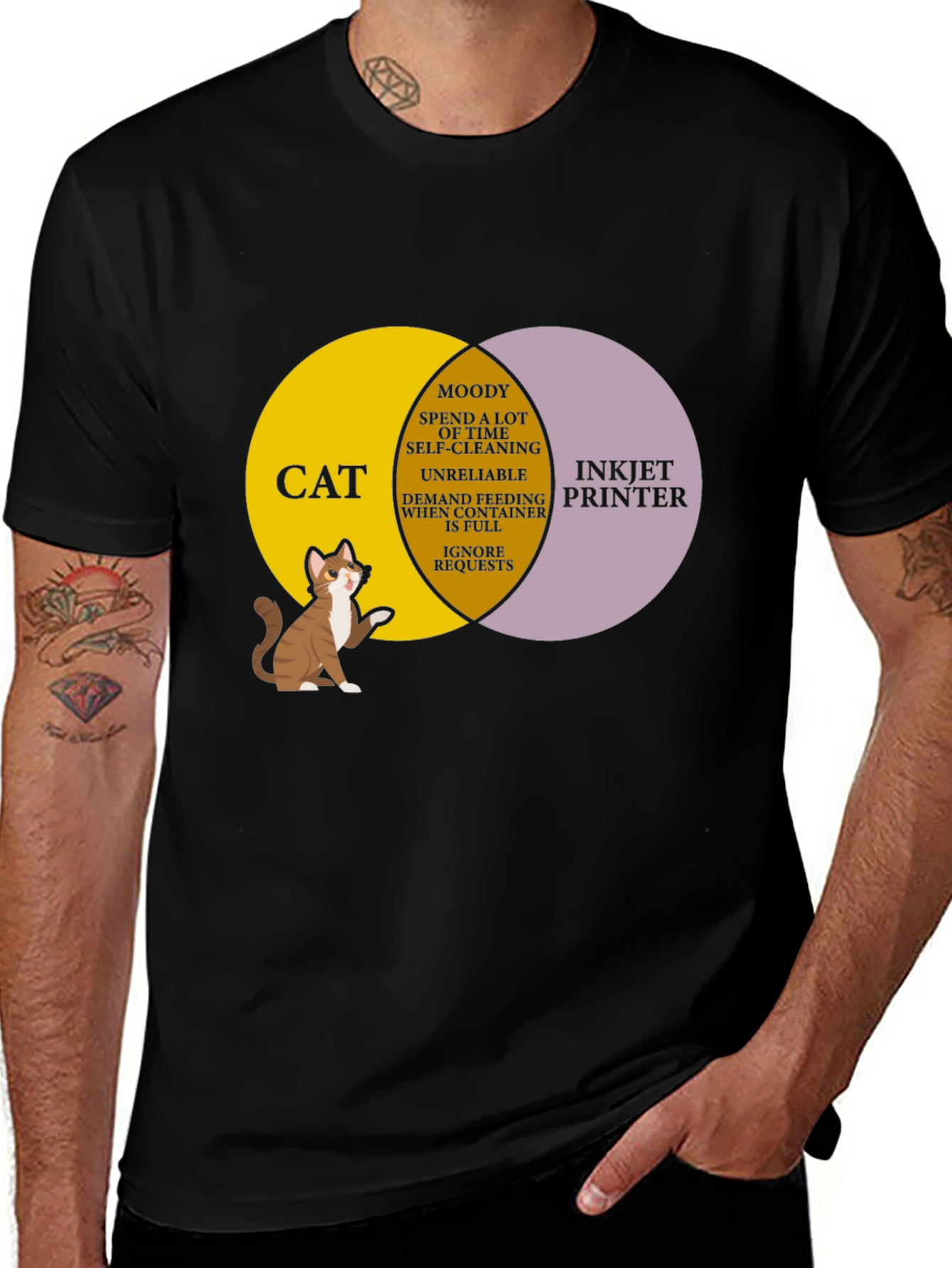 Cat vs Printer Venn Diagram T-Shirt