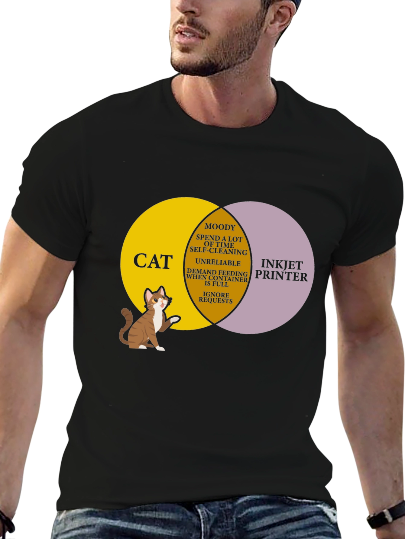 Cat vs Printer Venn Diagram T-Shirt