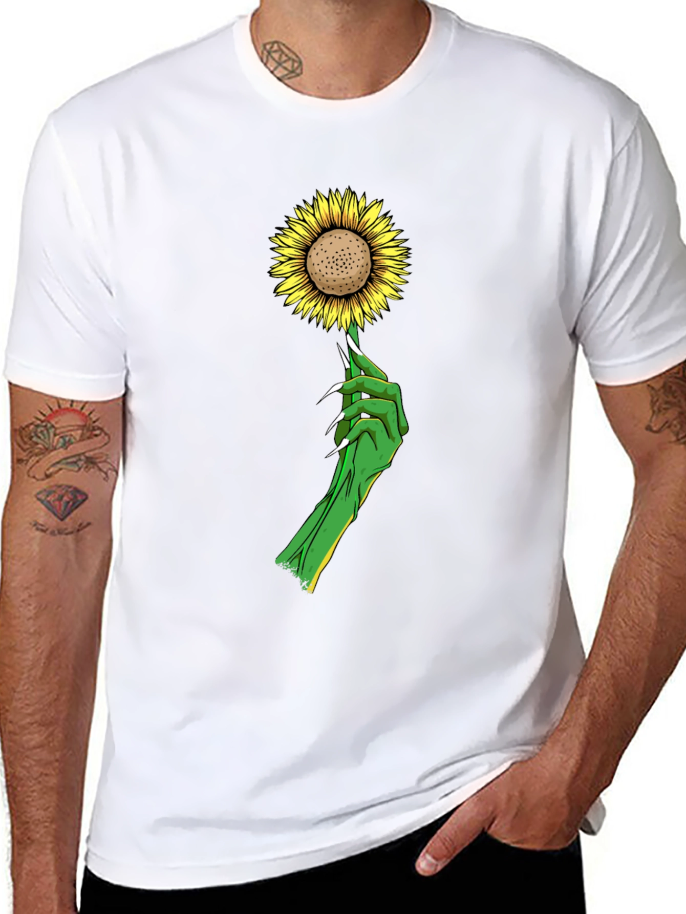 Sunflower & Green Hand Graphic T-Shirt