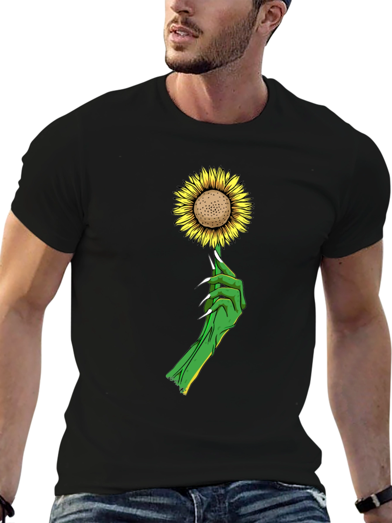 Sunflower & Green Hand Graphic T-Shirt