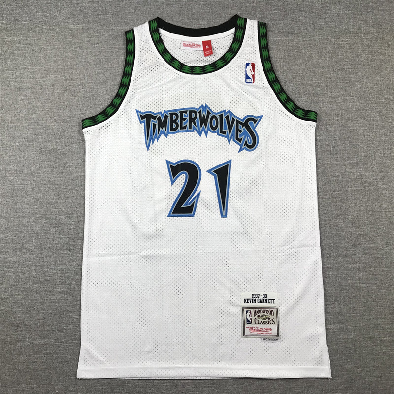 Men's Minnesota Timberwolves Kevin Garnett #21 White 1997/98 Hardwood Classics Swingman Jerseys