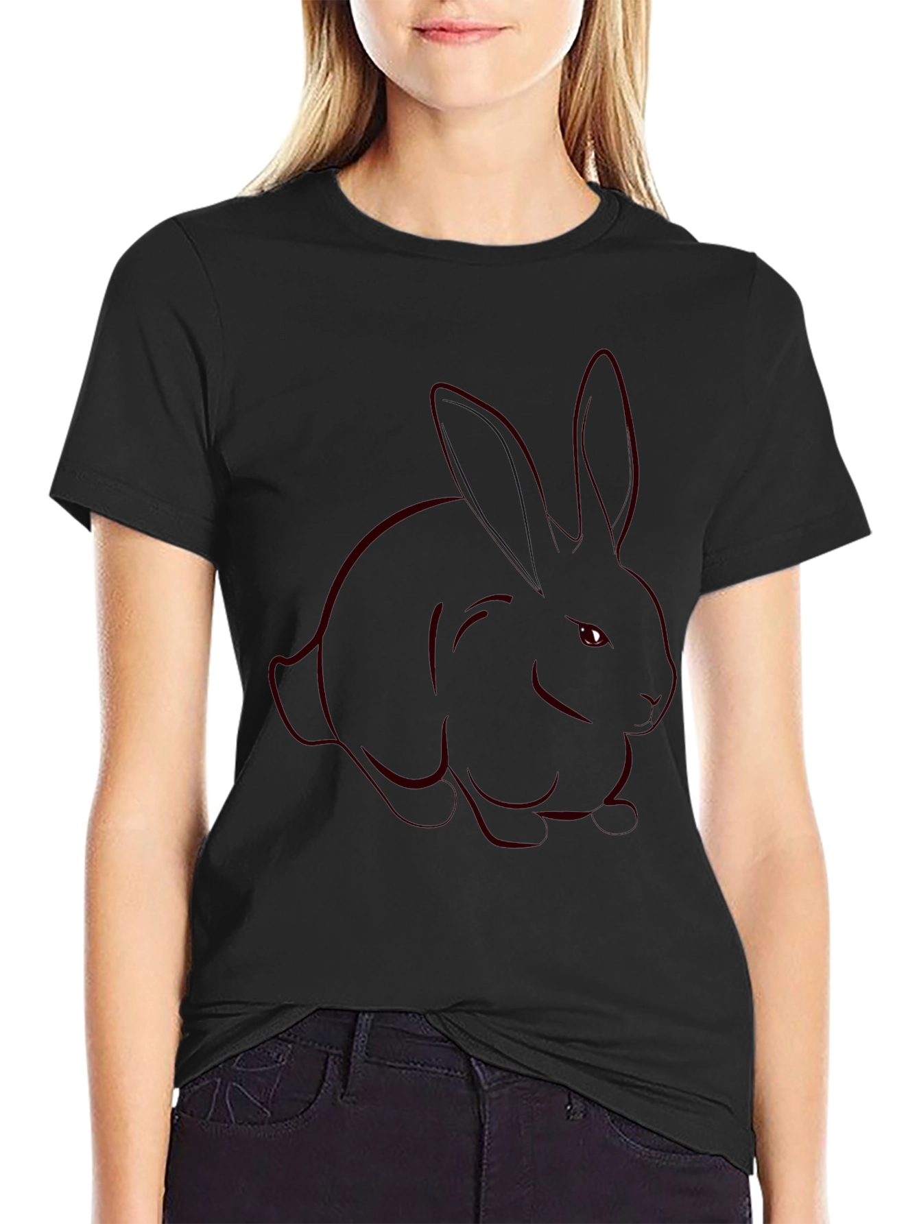 Mens Black T-Shirt with Rabbit Outline