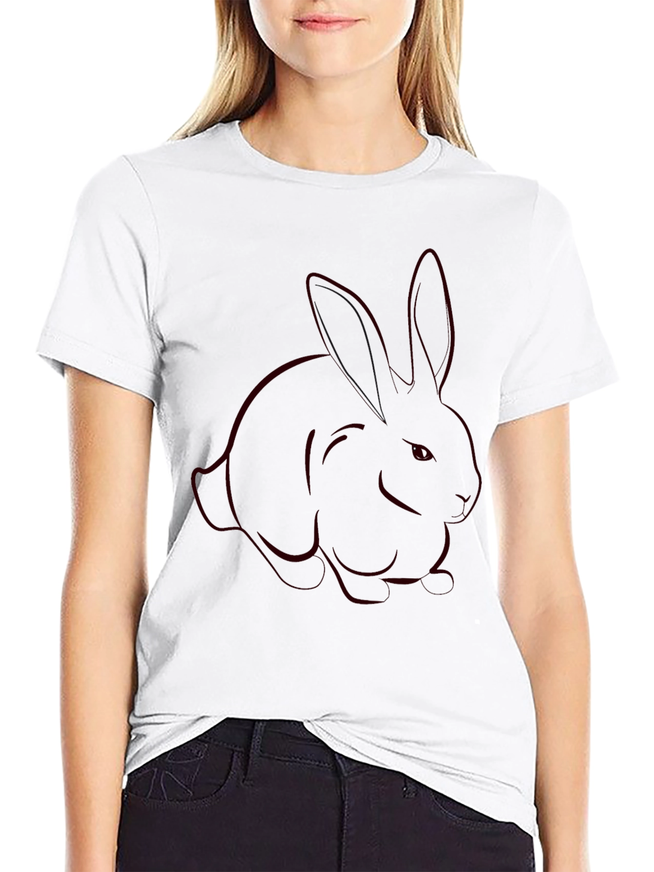 Mens Black T-Shirt with Rabbit Outline