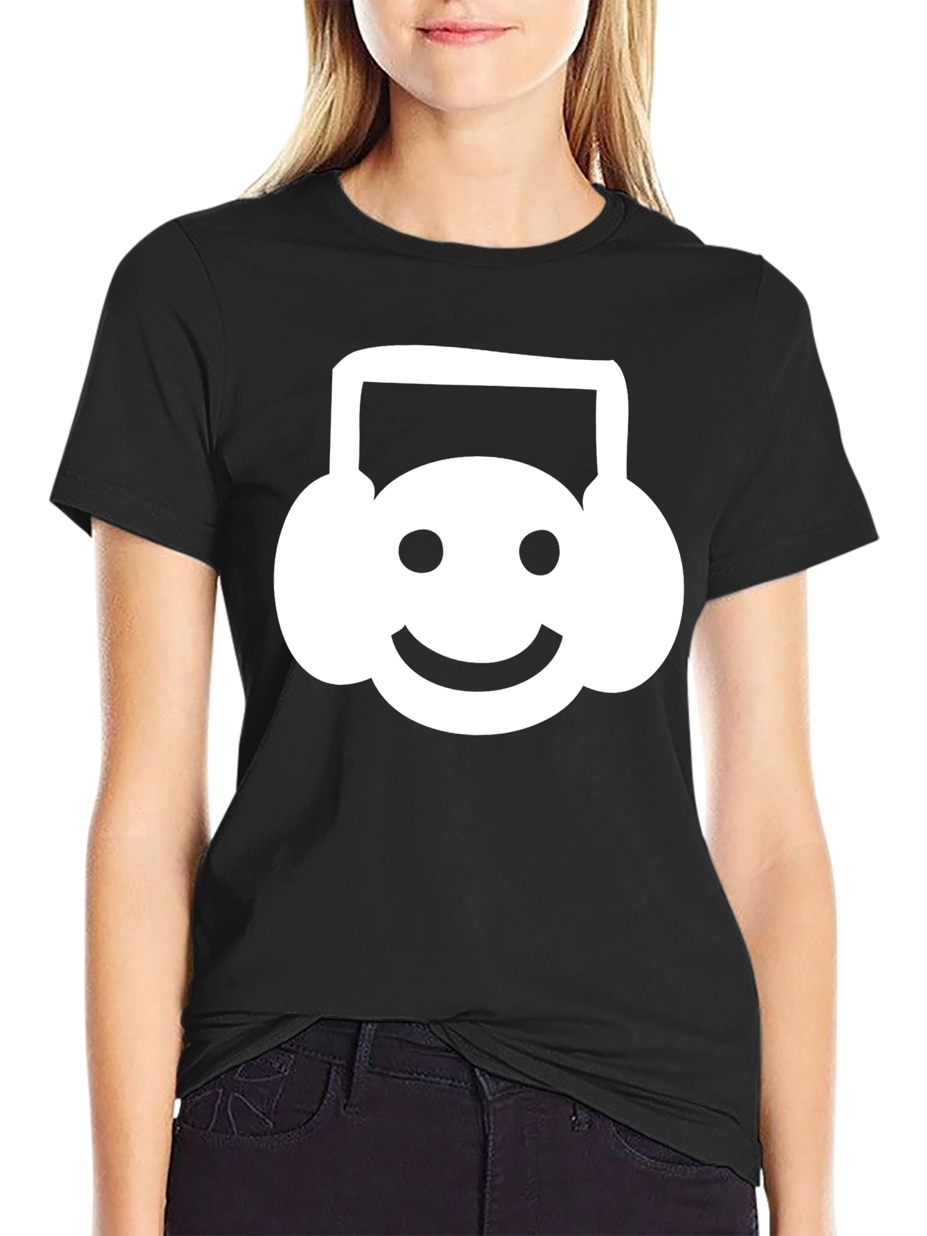 Smiley Headphone T-Shirt - Black Cotton Tee