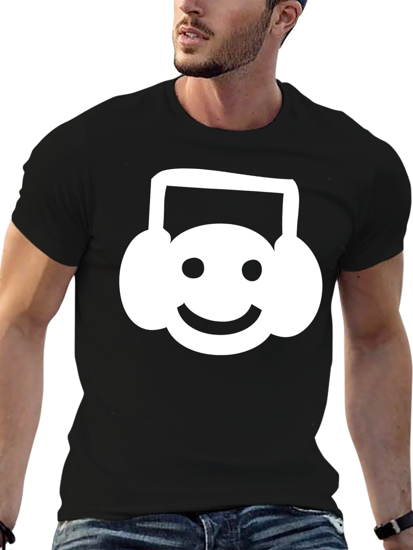Smiley Headphone T-Shirt - Black Cotton Tee