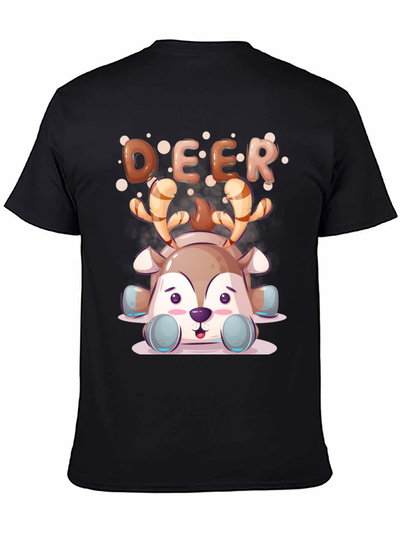 Cute Cartoon Deer Black T-Shirt